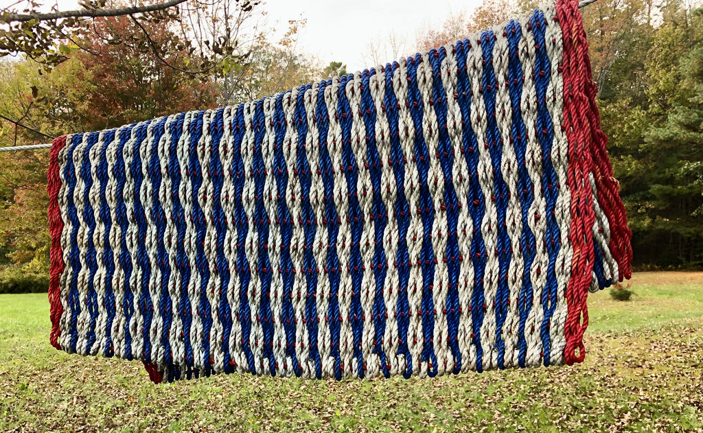 Custom 4’ x 4’ Aqua, Blue with Red Accent Rag Rug