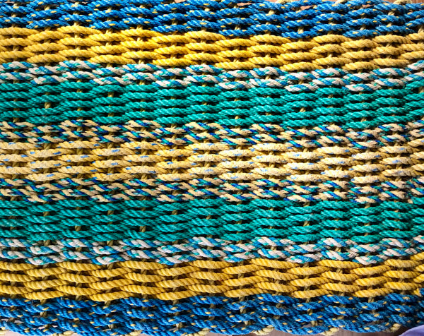 One-of-a-kind Rug of Blue, Yellow and Green – Maine Coast Rope Rugs