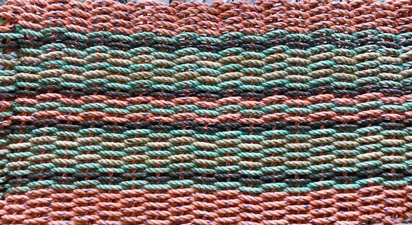 Custom Coral and Turquoise Rope Rug with Gray and Beige Accents