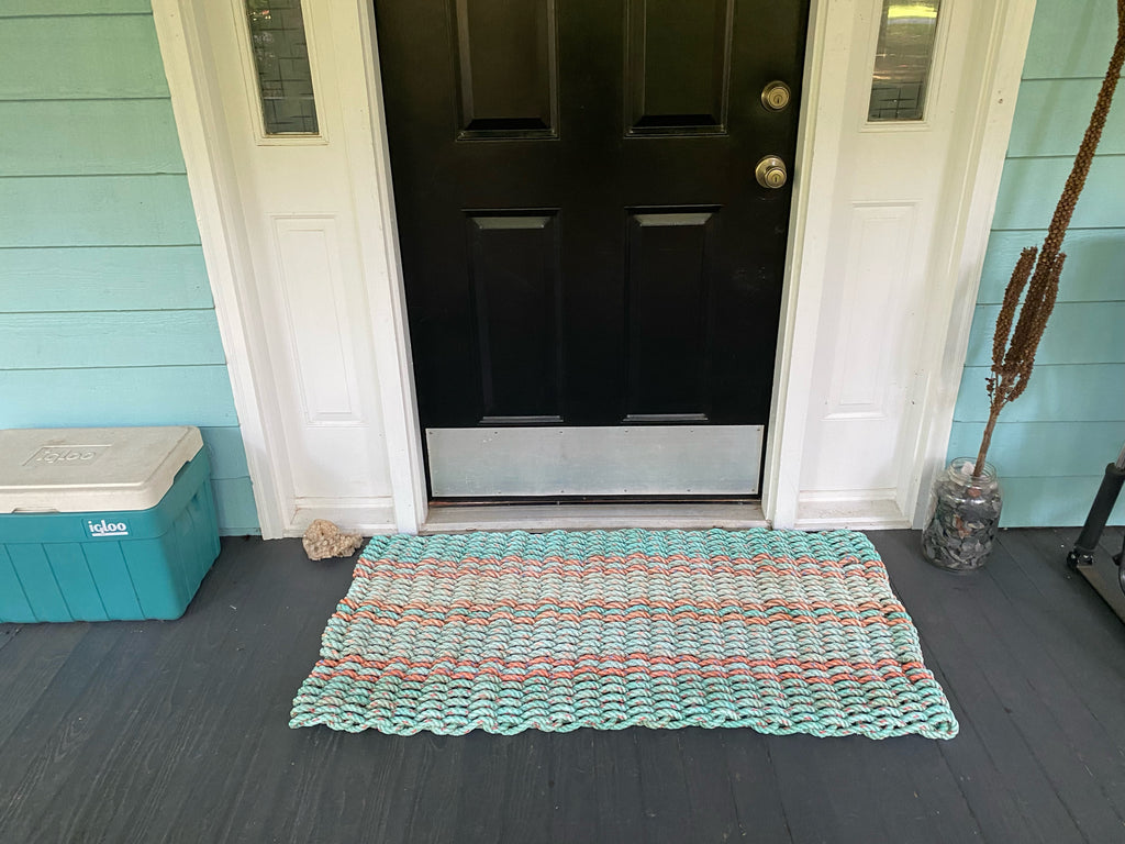 Custom Aqua, Turquoise with Coral Accents Rope Rug 24” x 48